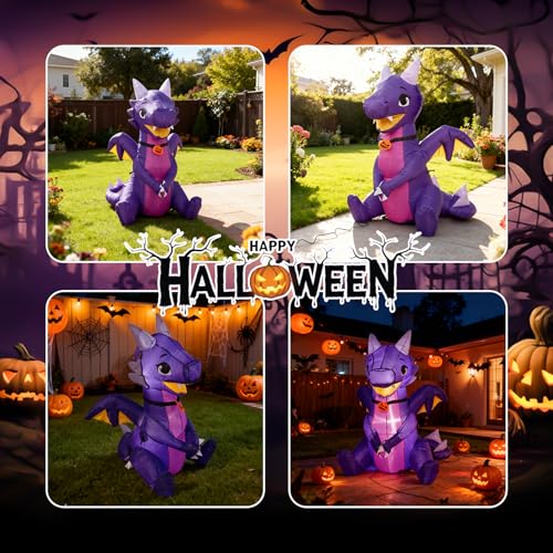 5 Ft Halloween Inflatable Purple Dragon with LED Lights for Yard & Garden Decor
