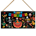 Day of The Dead Wooden Sign Decor - Mexican Sugar Skull Wall Hanging for Home Porch Patio