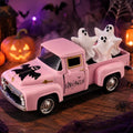 Pink Ghost Truck Halloween Figurine Set with Removable Mini Ghosts - Indoor Decor