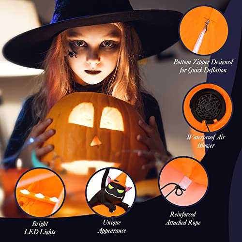 7.5Ft Halloween Inflatable Pumpkin with Witch, Black Cat & LED Lights - Outdoor Yard Decoration