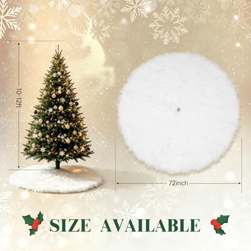 White Faux Fur Christmas Tree Skirt 72 Inch Luxury Velvet Holiday Decor