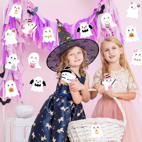 Pink Ghost Halloween Paper Cutouts - 54 Sheets with Double-Sided Printing & DIY Decorations