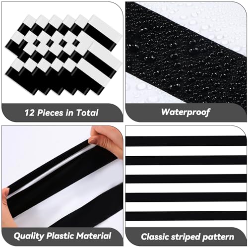 6 Pcs Black White Striped Plastic Table Runners for Halloween Festive Decor
