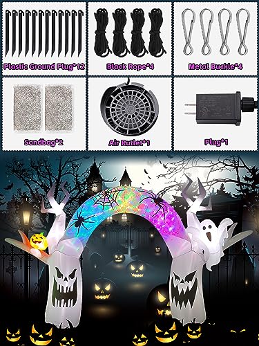 Halloween Inflatable Ghost & Pumpkin Archway with LED Lights - 17ft Outdoor Decoration