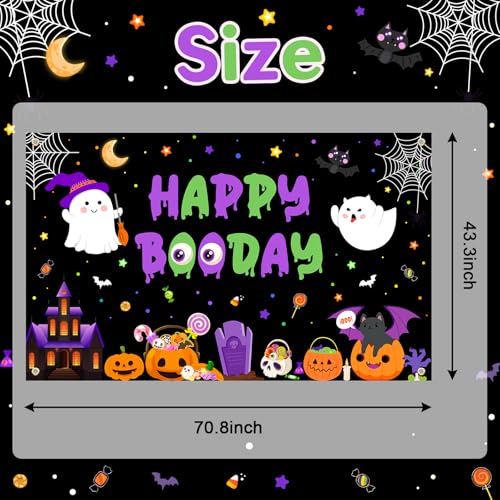 Halloween Birthday Backdrop Banner Decorations - Boo Ghost Theme, 6x3.6 ft