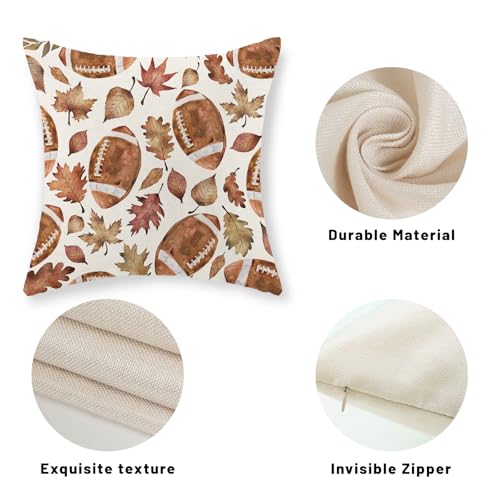 Football Maple Leaf Fall Pillow Covers 16x16 Pack of 2 - Autumn Linen Decor