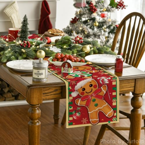 Gingerbread Xmas Table Runner 13x72 Inch Home Party Decor - Red Yellow Variation