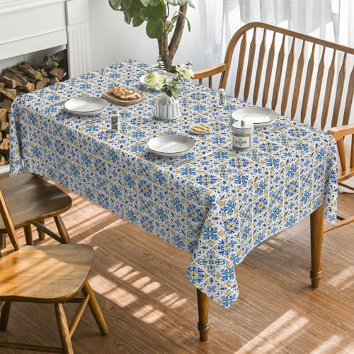 Blue Rectangular Tablecloth 60x140 Inch Talavera Tile Pattern for Dining & Events - Horaldaily Variation of THIS listing