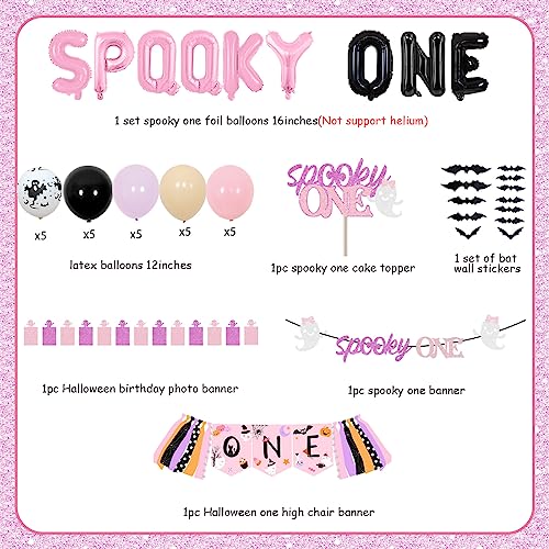 Halloween First Birthday Decorations for Girls - Spooky Banner, Cake Topper & Wall Stickers
