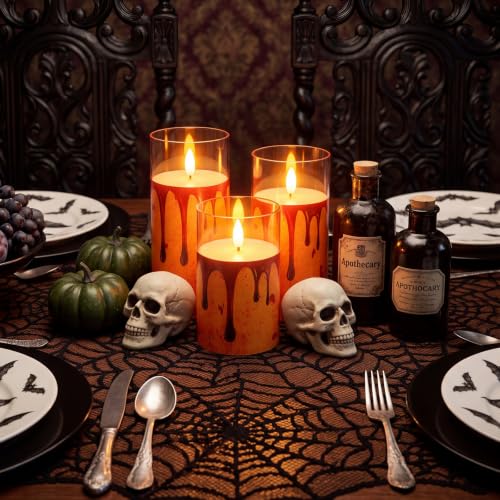Halloween Flameless Blood Dripping Candles Set of 3 - 4in, 5in, 6in Red Flickering LED Decor