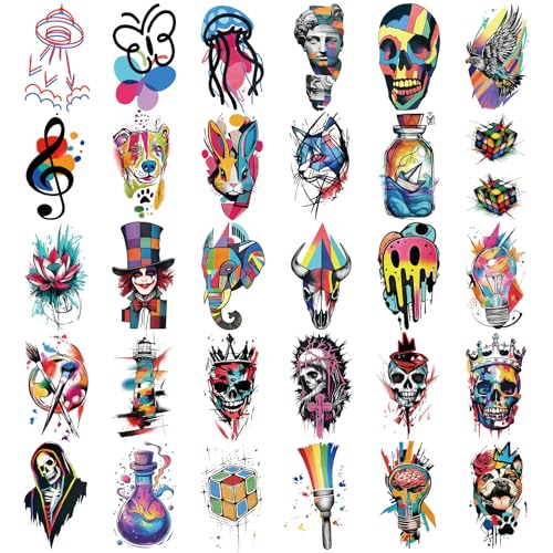 Pop Art Temporary Tattoos - 47 Sheets Micro-Realism & Geometric Designs for Adults & Kids