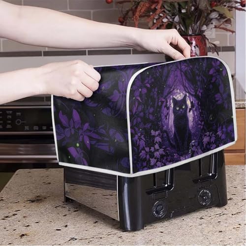 Cat Bat Maple Leaves Print 2 Slice Toaster Cover - Dustproof Kitchen Accessory - Halloween Decoration