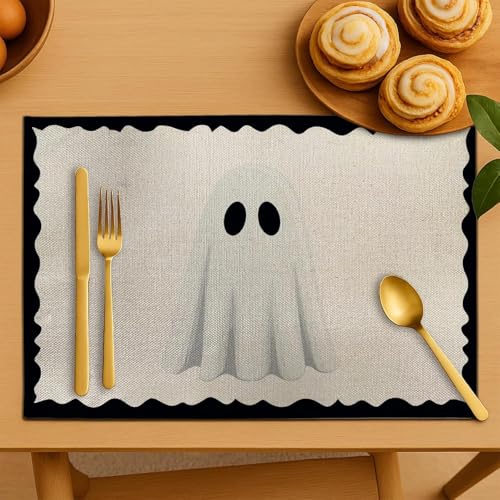 Halloween Ghost Placemats - Black & White Washable Heat-Resistant Table Mats, Style2