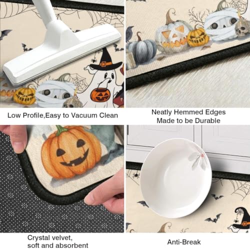 Beige 2-Piece Halloween Kitchen Rugs Set - Bat & Pumpkin Non-Slip Washable Floor Mats