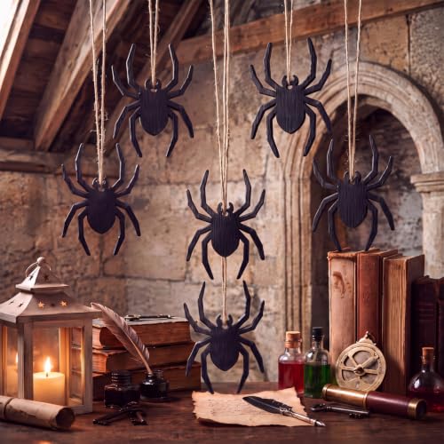 Halloween Spider Decorations Set - 12 Black Hanging Spiders for Haunted Tree & Scene