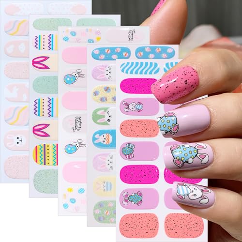 Easter Gel Nail Stickers 17 - Colorful Bunny & Egg Full Wraps for DIY Manicure - 5 Sheets