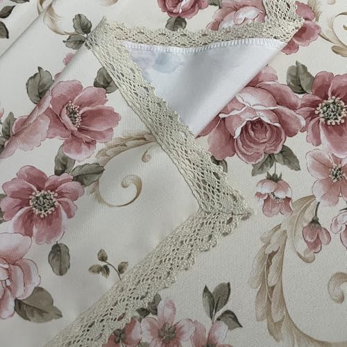 Red Floral Square Tablecloth 38x38 Inch Waterproof Spillproof Kitchen & Dining Cover - Clr 050