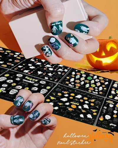 Halloween Nail Stickers Set - 60 Self-Adhesive Nail Decals with Charms