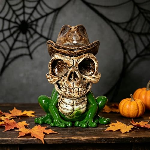 Halloween Gothic Frog Skull Decoration - Western Cowboy Skeleton Figurine