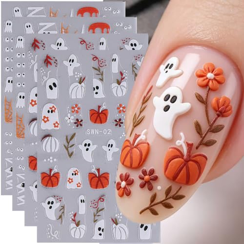 Halloween Nail Art Stickers Decals 3D Ghost Spider Web Pumpkin - Style6