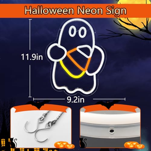 Halloween Neon Sign Dimmable Candy Corn Ghost Wall Decor - White Yellow Variation