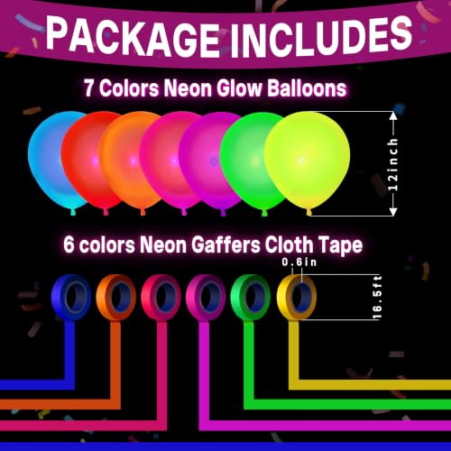 UV Neon Balloons & Gaffer Tape Set for Glow Party Decorations - 110 Pieces