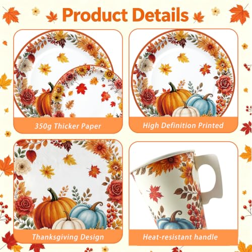 Fall Autumn Disposable Dinnerware Set for 24 Guests - Plates, Napkins & Utensils