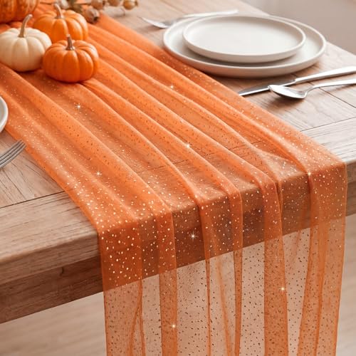 Halloween Table Runner 10 ft Orange Metallic Foil Sheer Fall Decor - Variation of THIS listing