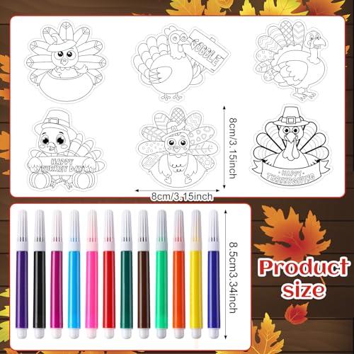 Thanksgiving DIY Refrigerator Magnet Set with Color Pens - Autumn Turkey Crafts