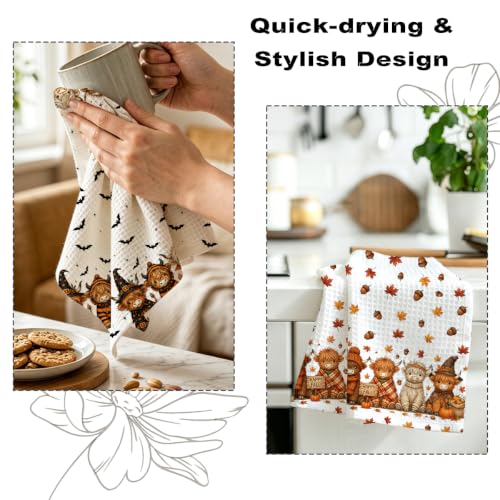 Halloween Kitchen Towels - Highland Cow Microfiber Hand Tea Towels - Multi 1675