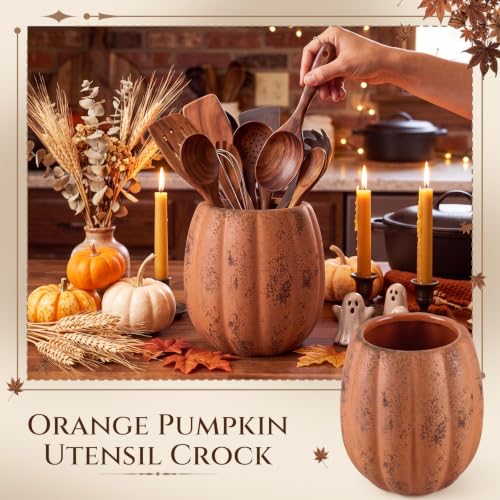 Hushee Fall Pumpkin Ceramic Utensil Holder - Minimalist Terracotta Design