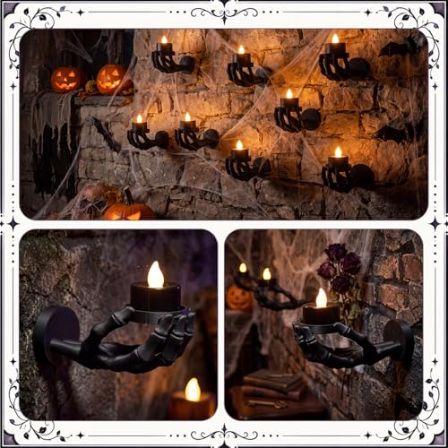 Halloween Skeleton Hand Wall Candle Holder Set - 6 Pieces with LED Candles
