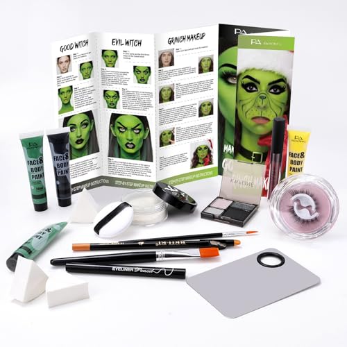 Witch Makeup Kit for Halloween Face Paint SFX Costume - Green Face Paint, Brushes, Lashes