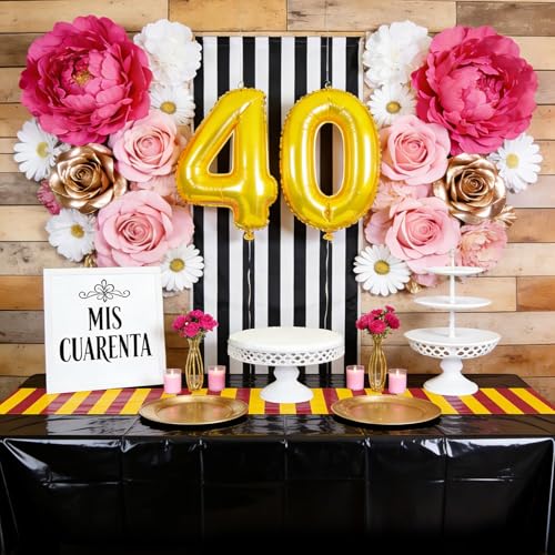Disposable Wizard Tablecloth Set - Black Yellow Red Striped Party Covers, 4 Pcs