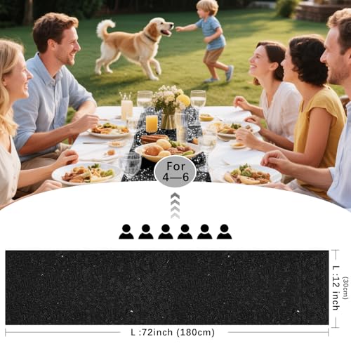 Black Sequin Table Runner 12 x 72 Inches - 10 Pack, Party & Event Decor
