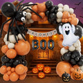 Halloween Balloon Garland Arch Kit with Ghost, BOO, Spider Web & Eyeball Balloons - Black Orange White Sand Variation