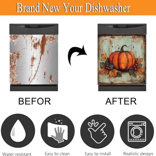 Vintage Pumpkin Magnetic Dishwasher Cover - Autumn Fridge Decal 23" x 26"
