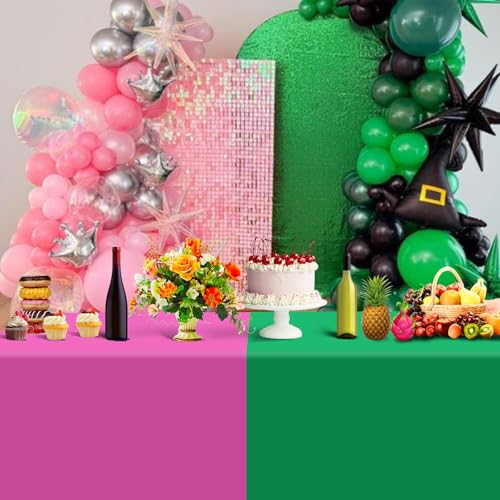Pink and Green Tablecloth Set - 6 Disposable Rectangular Party Covers for Witch Princess Birthday