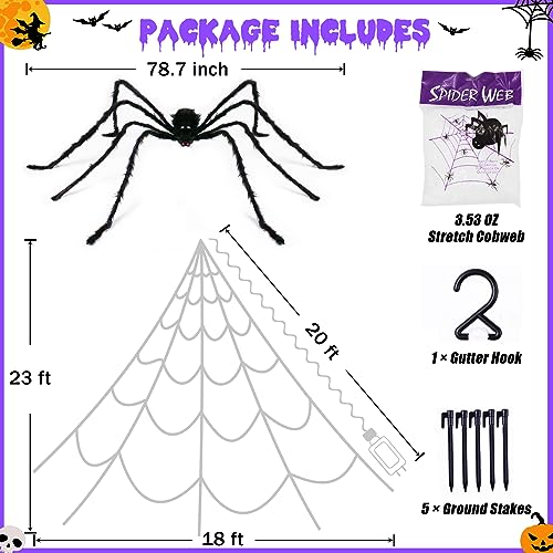 Purple Halloween Spider Web Lights Kit with 78.7" Spider & 23ft Cobweb - 8 Modes