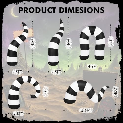 Halloween Inflatable Yard Decorations Set with 5 Striped Sandworms - Outdoor Halloween Decor