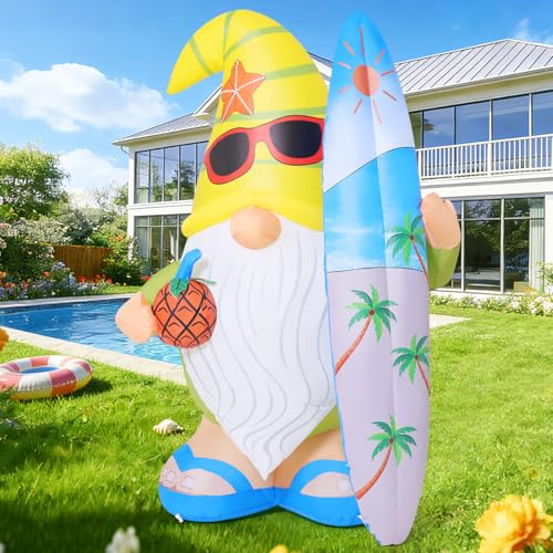 Inflatable Gnome Yard Decor with LED Lights, Surfboard & Pineapple - 5.2 FT Summer Outdoor Decoration