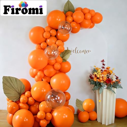 Orange Latex Balloons 12 Inch - 100 Pack with Ribbons - Thicken & Durable - A14-Orange