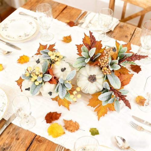 Autumn Fall Pumpkin Decor Set in Wooden Box - Harvest Thanksgiving Centerpieces