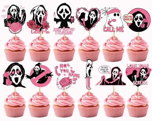 Pink Ghost Cupcake Toppers - Halloween Cake Decorations, Horror Party Supplies, 24 Pcs