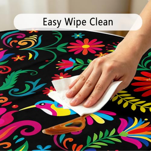 Hiboss Mexican Folk Art Round Tablecloth with Floral Pattern - Flowers - 02