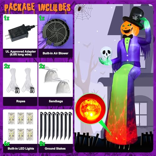 10FT Sitting Halloween Inflatable Pumpkin with Flame Light for Roof Decor - Outdoor Yard Decoration