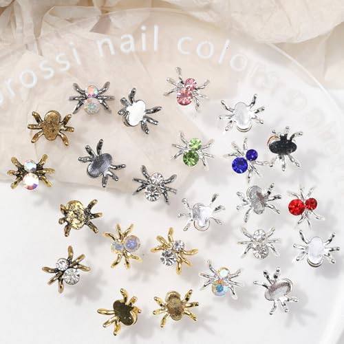 Silver Spider Nail Charms - 20Pcs Halloween 3D Alloy Nail Art Decorations