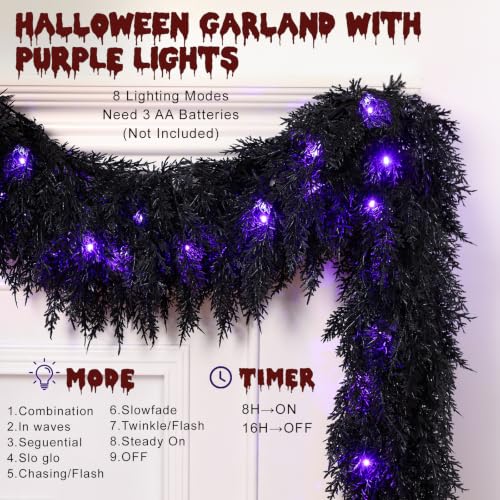 Black Halloween Garland with Lights - 9FT Prelit Fake Cedar for Indoor Outdoor Decor - Variation of THIS listing 1