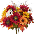 Red Fall Flowers Bundle for Cemetery Graves Artificial Sunflowers & Peony