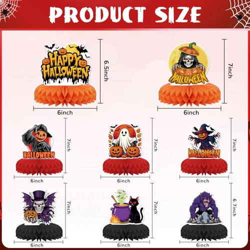 Halloween Honeycomb Table Centerpieces Set - 8 Pack Pumpkin Ghost Cat Decor